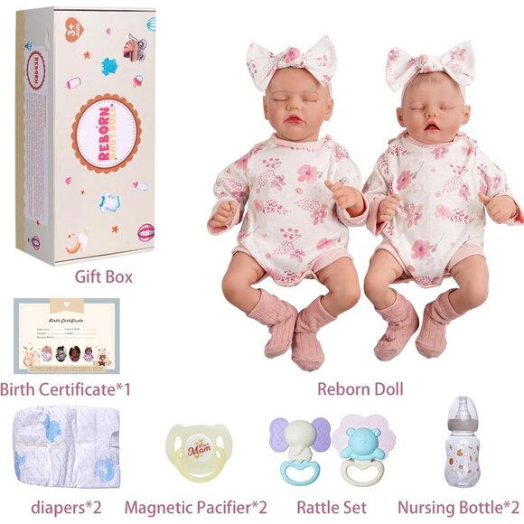 Lifelike Reborn Baby Dolls Twins 17 inch Soft Vinyl Boy & Girl Sleeping Doll New - Picture 7 of 8